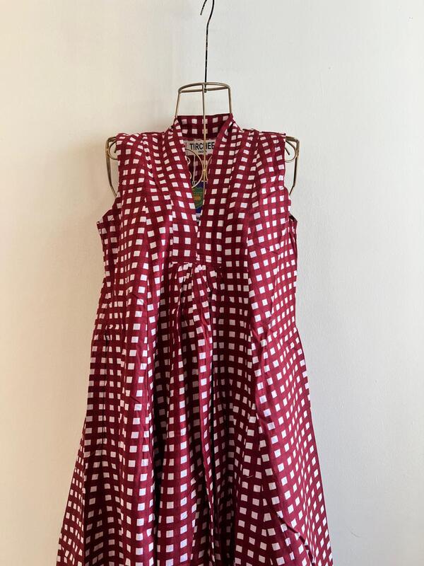Charita's Everyday Sleeve Less Flare Dress - Maroon Gingham