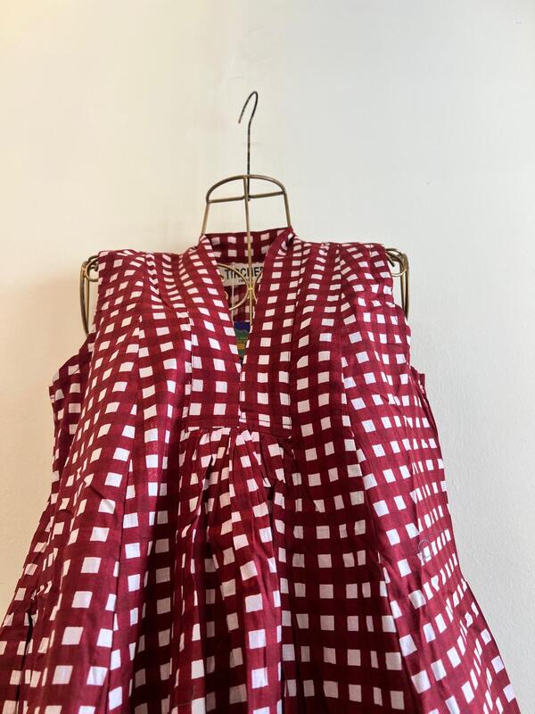 Charita's Everyday Sleeve Less Flare Dress - Maroon Gingham