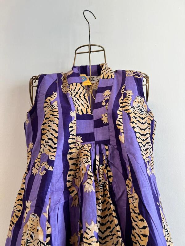 Charita's Everyday Sleeve Less Flare Dress - Purple Stripes & Tigers