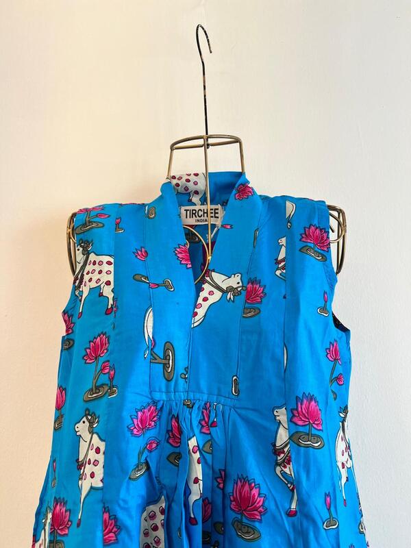 Charita's Everyday Sleeve Less Flare Dress - Blue & Pichwai