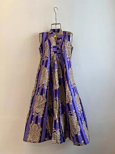 Charita's Everyday Sleeve Less Flare Dress - Purple Stripes & Tigers