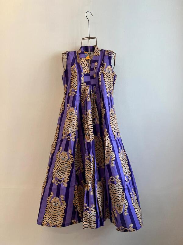 Charita's Everyday Sleeve Less Flare Dress - Purple Stripes & Tigers