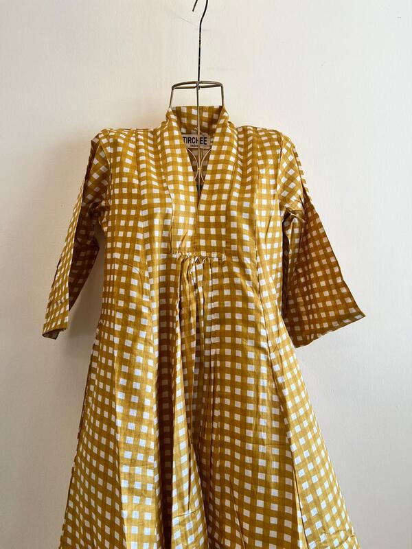 Amara's Everyday Flare Dress - Mustard Gingham