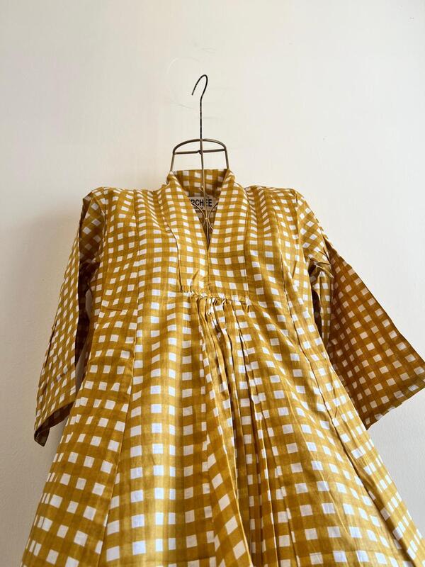 Amara's Everyday Flare Dress - Mustard Gingham