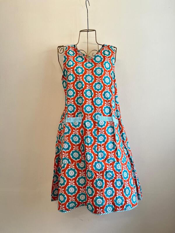 Seher's Short A-line with Patch-Back - Orange with Blue Flowers