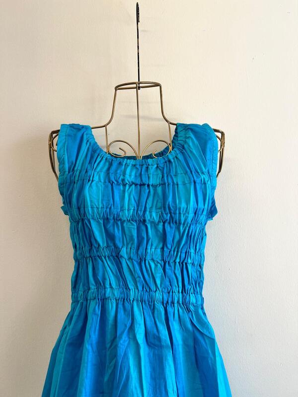 Sayesha's Sleeve less Triple smocked dress - Blue & Blue Stripes