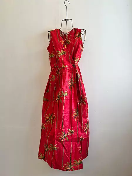 Diya's Sleeve-Less Wrap Dress - Red & Palm Trees