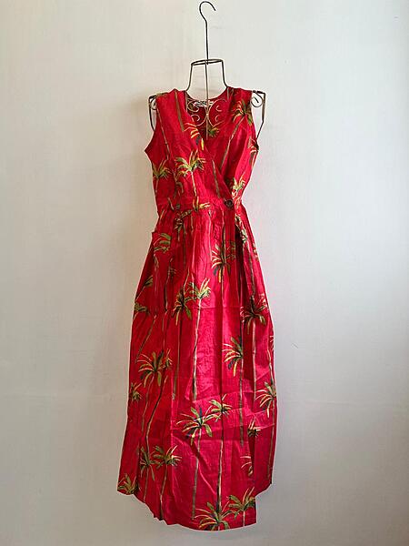 Diya's Sleeve-Less Wrap Dress - Red & Palm Trees