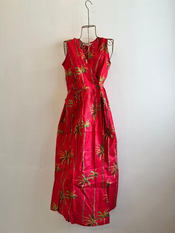 Diya's Sleeve-Less Wrap Dress - Red & Palm Trees