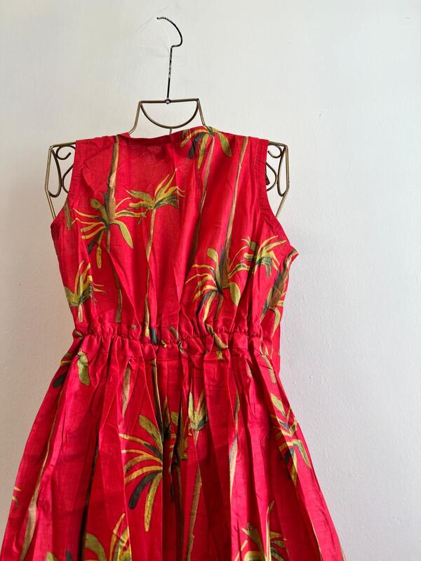 Diya's Sleeve-Less Wrap Dress - Red & Palm Trees
