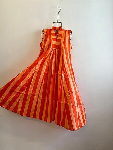 Charita's Everyday Sleeve Less Flare Dress - Orange & Orange Stripes