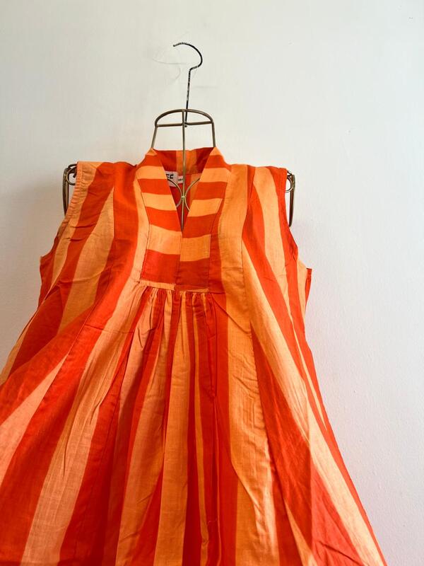 Charita's Everyday Sleeve Less Flare Dress - Orange & Orange Stripes