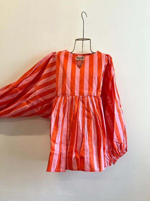 Dilruba's Balloon Sleeve Peplum Top - Orange & Peach Stripes