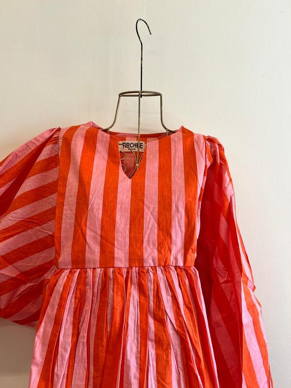 Dilruba's Balloon Sleeve Peplum Top - Orange & Peach Stripes