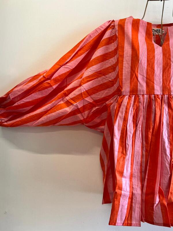 Dilruba's Balloon Sleeve Peplum Top - Orange & Peach Stripes