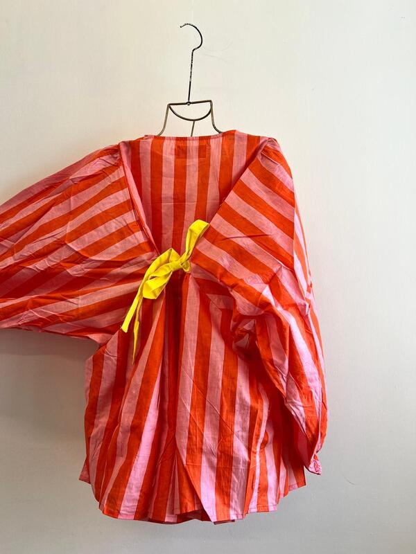 Dilruba's Balloon Sleeve Peplum Top - Orange & Peach Stripes