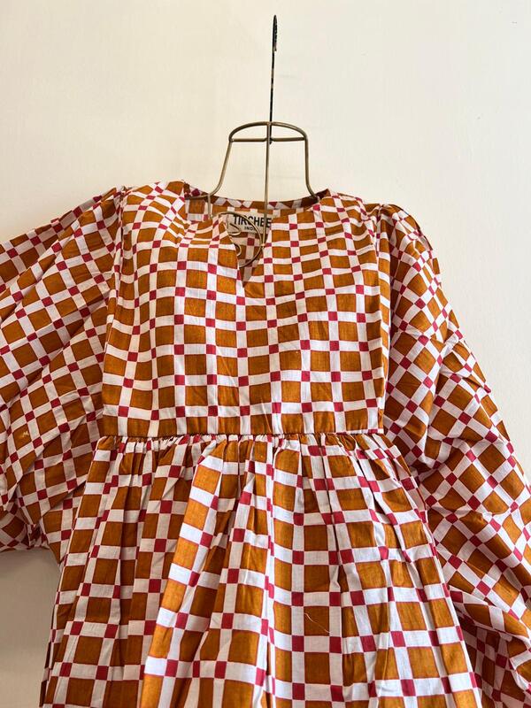 Dilruba's Balloon Sleeve Peplum Top - Mustard with Red Dots