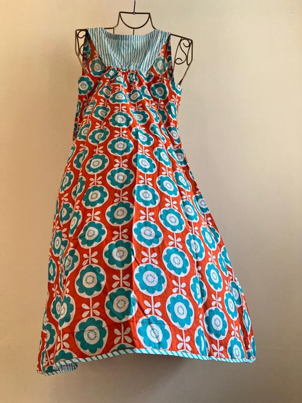 Seher's Short A-line with Patch-Back - Orange with Blue Flowers