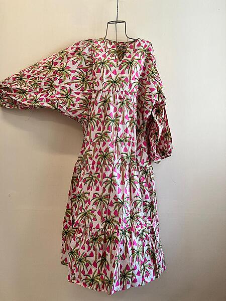 Jiya's Free-Size Flare Dress - Cream & palms