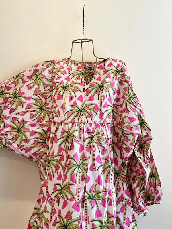 Jiya's Free-Size Flare Dress - Cream & palms