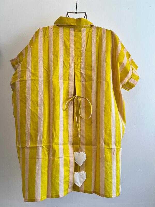 Ishq's Small Anti-fit with Back Open & Tie - Yellow & Cream Stripes