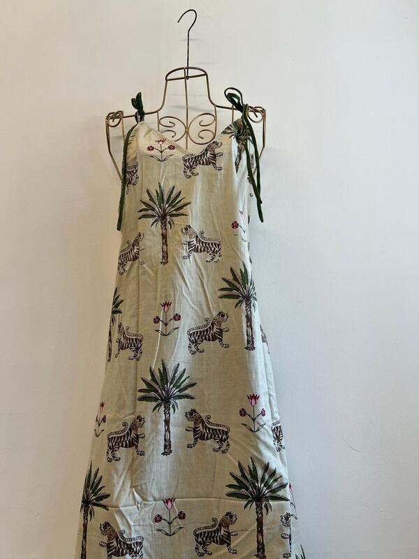 Anika's Free-Size Strappy Dress - cream with Sphinx tigers