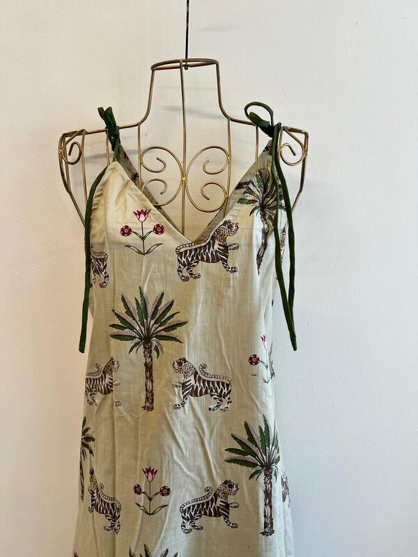 Anika's Free-Size Strappy Dress - cream with Sphinx tigers