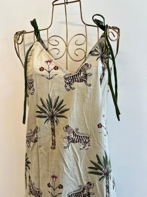 Anika's Free-Size Strappy Dress - cream with Sphinx tigers