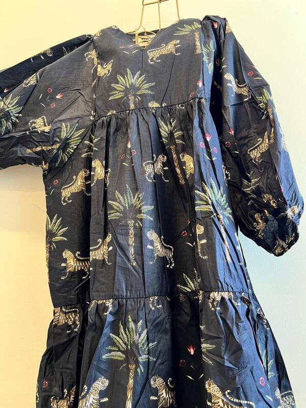 Jiya's Free-Size Flare Dress - Black with sphinx tigers