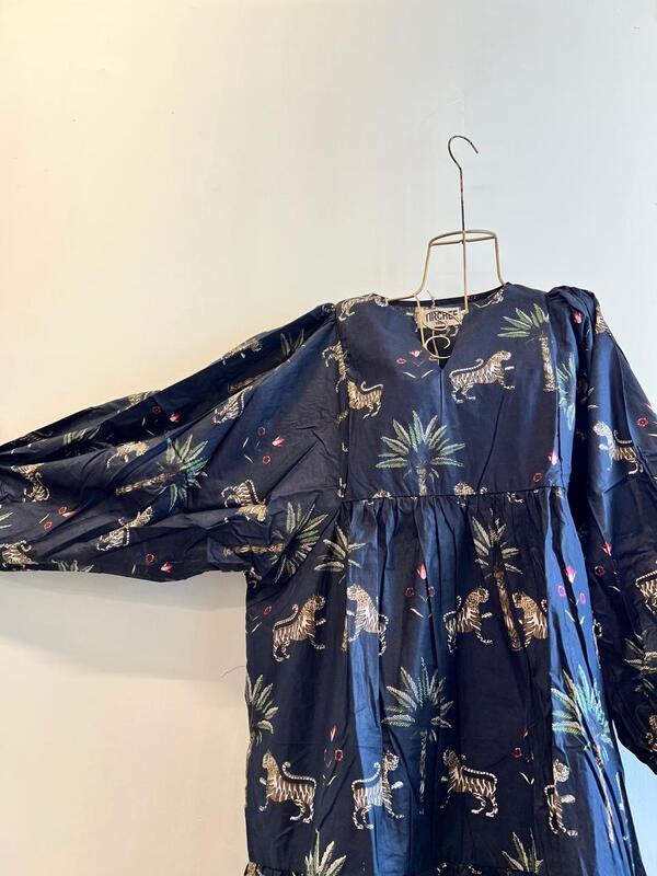 Jiya's Free-Size Flare Dress - Black with sphinx tigers