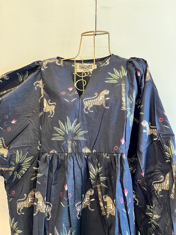 Jiya's Free-Size Flare Dress - Black with sphinx tigers