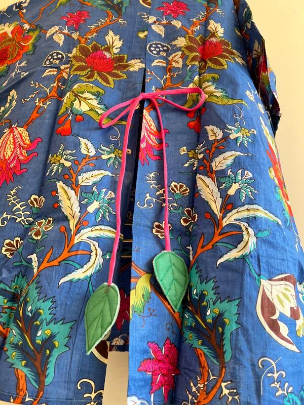 Ishq's Small Anti-fit with Back Open & Tie - Blue with Colourful Flowers
