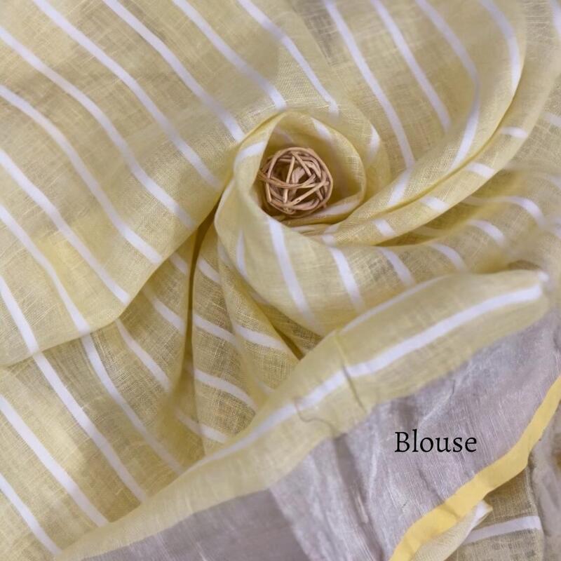 Primrose Yellow Hand-Embroidered Pure Linen by Linen Saree