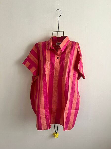 Ishq's Small Anti-fit with Back Open & Tie - Pink & Peach Stripes