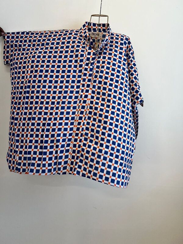 Ishq's Small Anti-fit with Back Open & Tie - Blue Gingham with Orange Dots