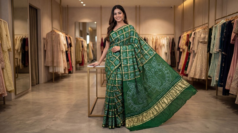 Kala Sanskruti All Over Green Color Pure Gaji Silk Heavy Gharchola Bandhani Saree 6.5M with Blouse Piece Elegant Traditional Wear Gharchola Saree for Women