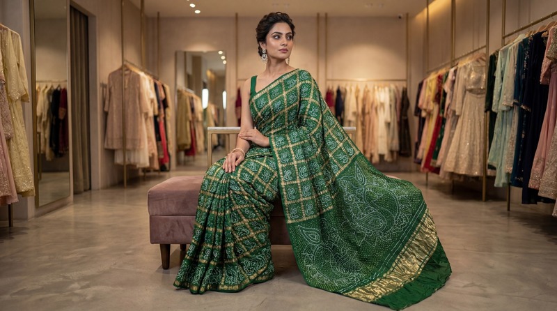 Kala Sanskruti All Over Green Color Pure Gaji Silk Heavy Gharchola Bandhani Saree 6.5M with Blouse Piece Elegant Traditional Wear Gharchola Saree for Women