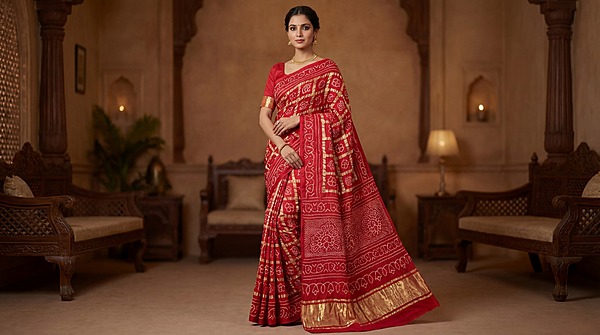 Kala Sanskruti All Over Red Color Pure Gaji Silk Heavy Gharchola Bandhani Saree 6.5M with Blouse Piece Elegant Traditional Wear Gharchola Saree for Women