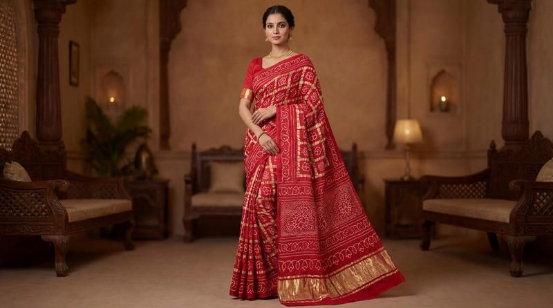 Kala Sanskruti All Over Red Color Pure Gaji Silk Heavy Gharchola Bandhani Saree 6.5M with Blouse Piece Elegant Traditional Wear Gharchola Saree for Women