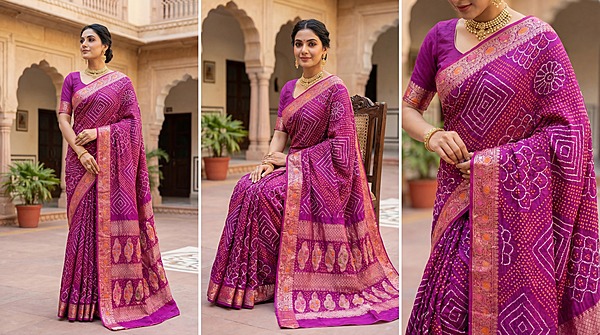 Kala Sanskruti All Over Rani Pink Color Pure Gaji Silk Bandhani Saree 6.5M with Blouse Piece Elegant Traditional Wear Saree for Women