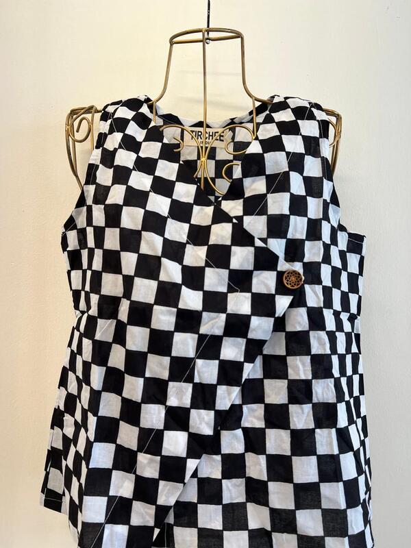 Firdaus's One-Button Wrap Top - Black & White Gingham