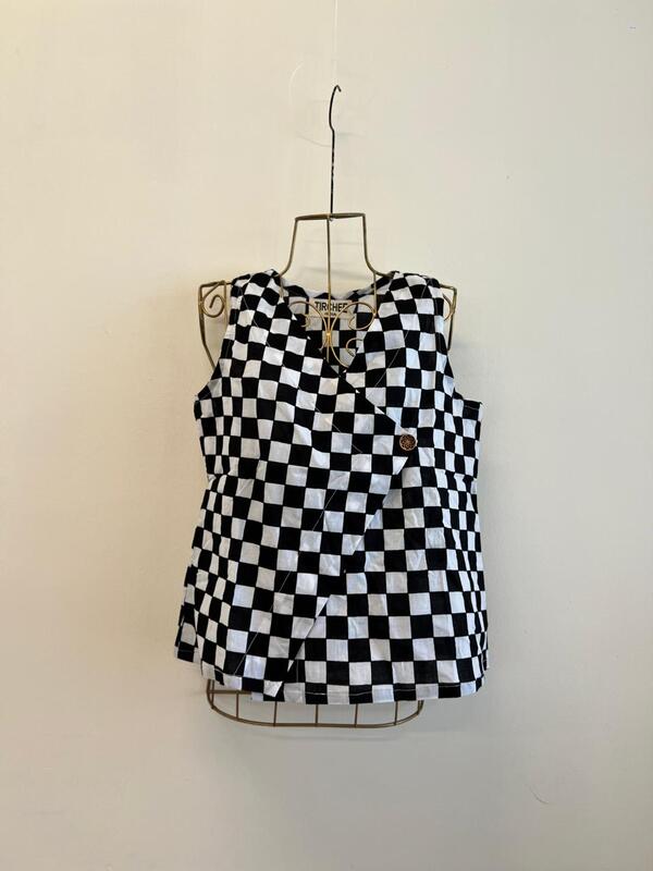 Firdaus's One-Button Wrap Top - Black & White Gingham