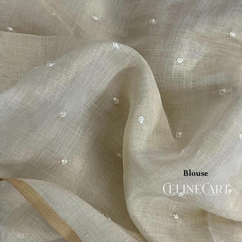 Ivory Sheer Tissue Saree with Multi-Hued Floral Embroidery & Scalloped Borders