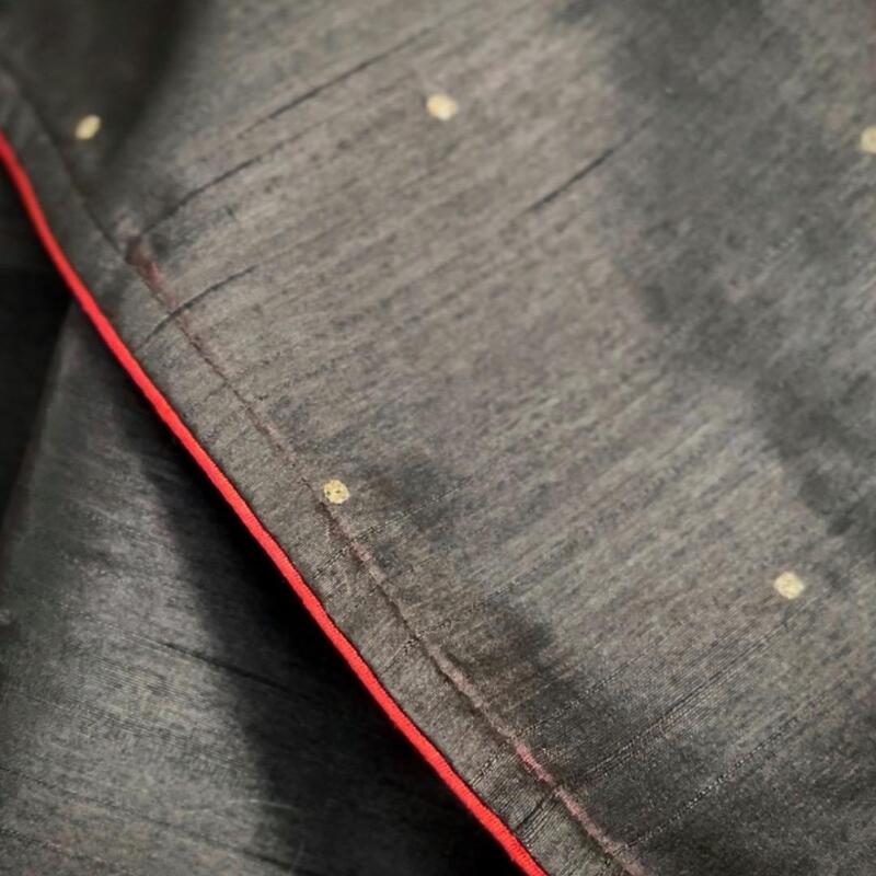 Midnight Rose Hand-Embroidery Linen Tissue Saree in Charcoal Black