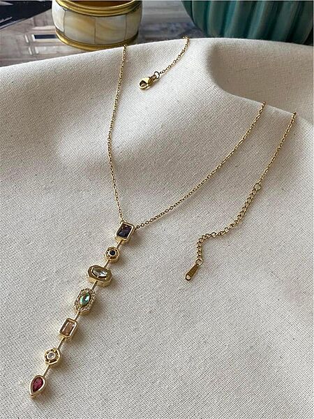 Multicolour Gemstone Gold Lariat Drop Necklace