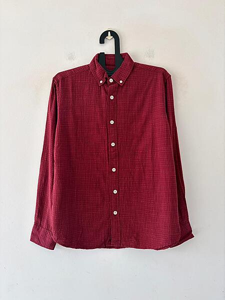 Cherry red textured check shirt