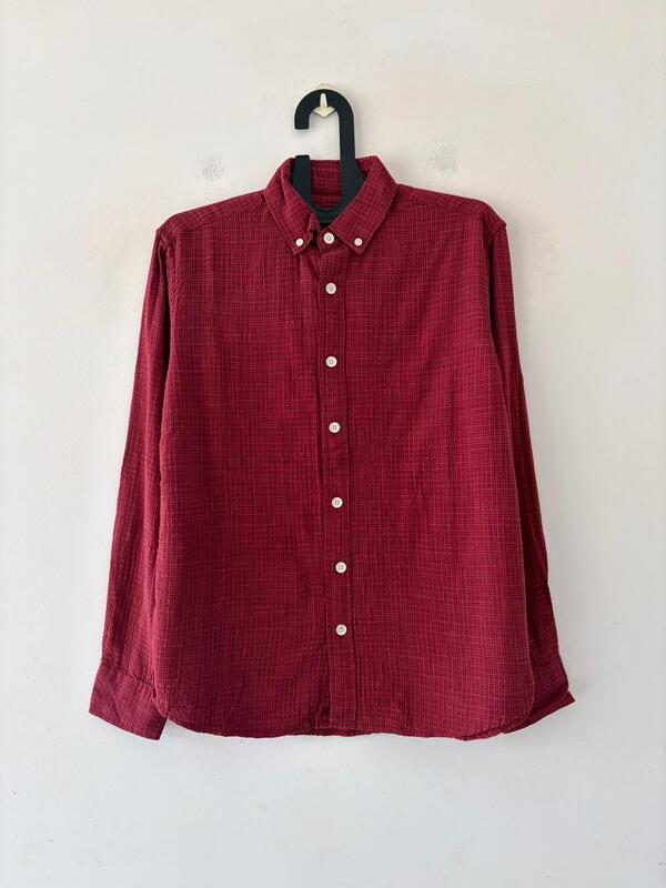 Cherry red textured check shirt