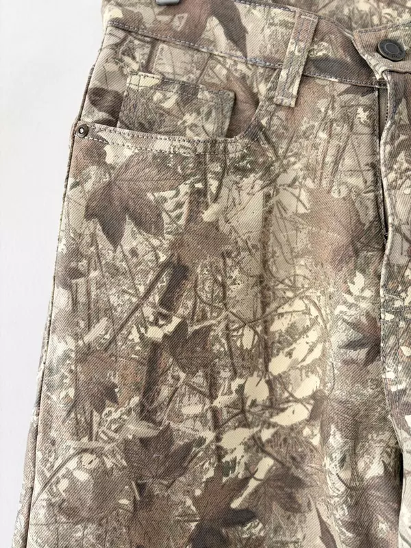 Beige forest camo baggy jeans