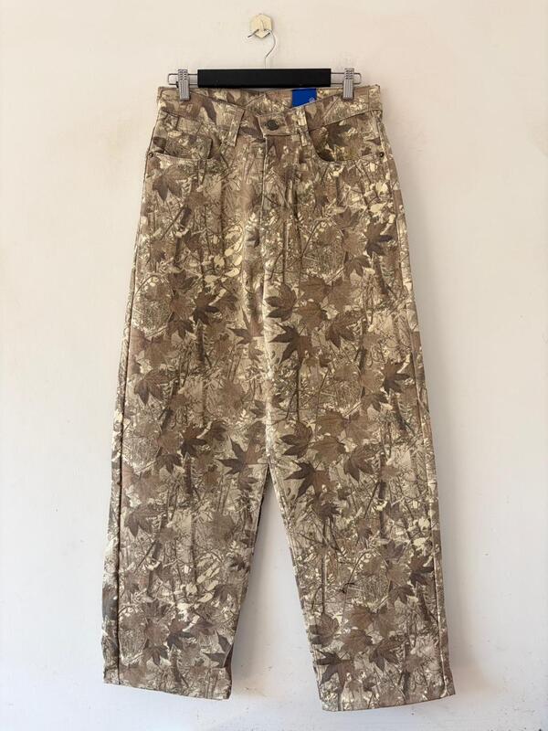 Beige forest camo baggy jeans