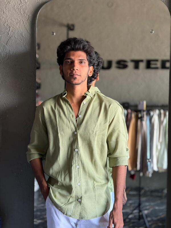 Olive minimalist linen shirt